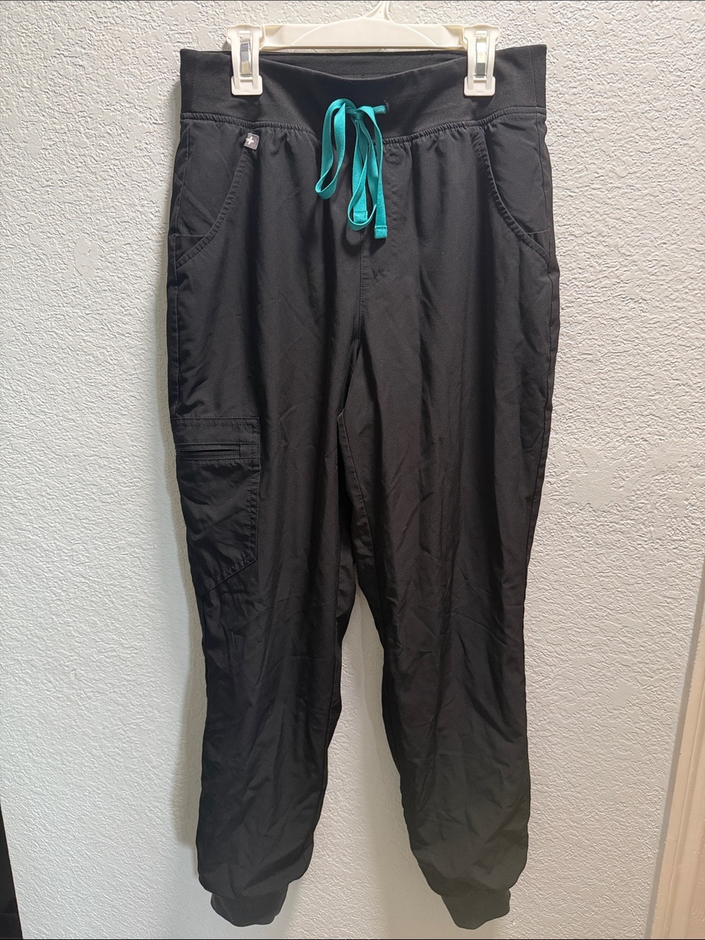 Figs Women’s FreeX - Black Jogger Pants with Teal Drawstring